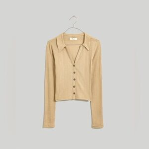 Madewell Variegated Rib V-Neck Polo Shirt in Drill Khaki